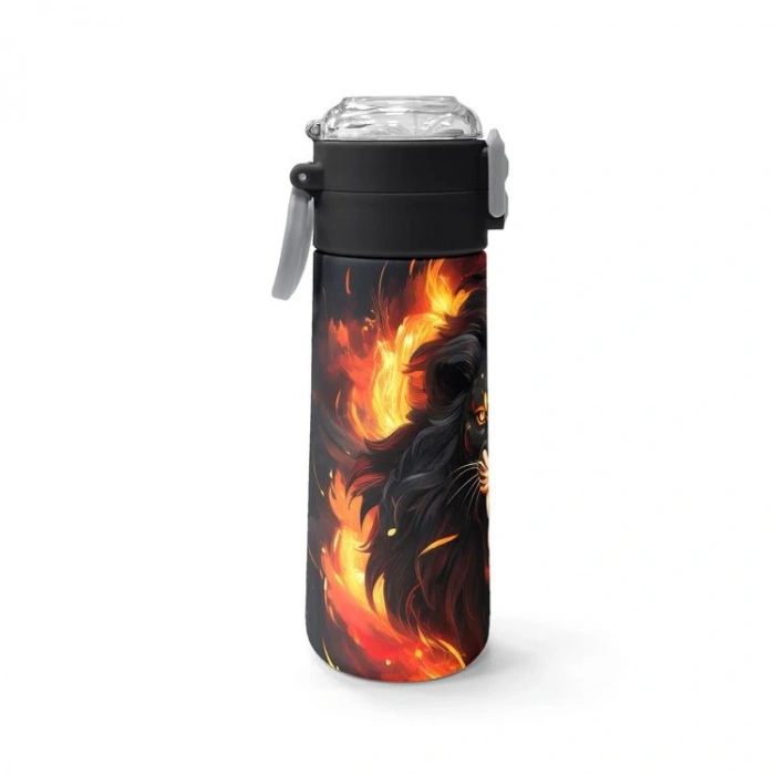 CORAL HIGH 31871 KIDS SİYAH ASLAN DESENLİ PİPETLİ VE DİREKT İÇİM ÇELİK TERMOS 500ML