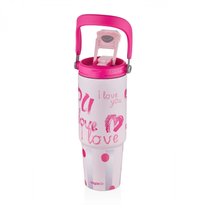 VAGONLİFE STAİNLESS STEEL TUMBLER PİPETLİ / PİPETSİZ KULLANIM ÇELİK MATARA VGN8137 PİNK 900ML