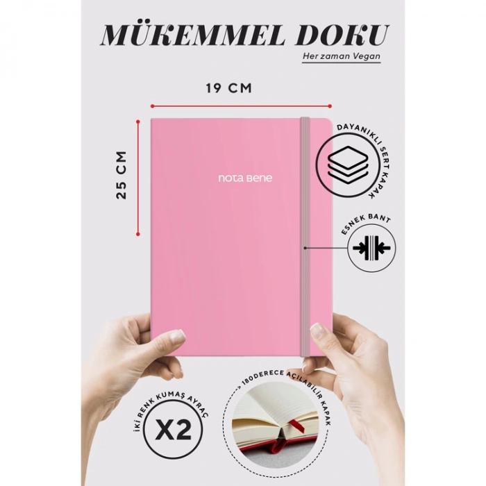 VICTORIAS JOURNALS NOTE BENE 9215 CLASSIC NOTEBOOK SERT KAPAK 19x25cm 70gr.320 YP. ÇİZGİLİ DEFTER PEMBE