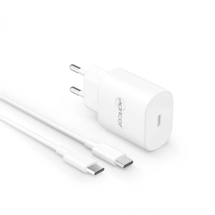 APRICOT APC-PD25C 25W 3.0A TYPE-C TO TYPE-C + EV ŞARJ ADAPTÖRÜ SETİ BEYAZ