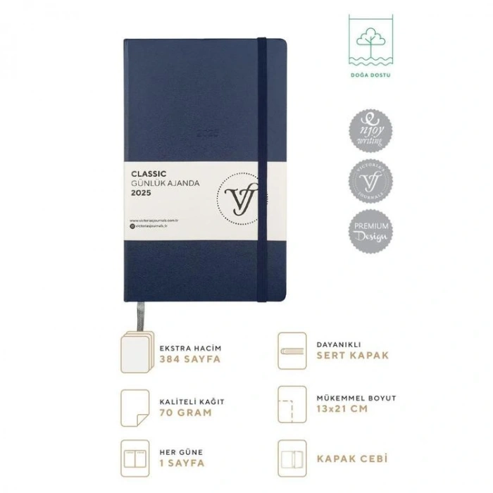 VICTORIAS JOURNALS 124-1448 13X21 CLASSIC LASTİKLİ GÜNLÜK AJANDA - LACİVERT