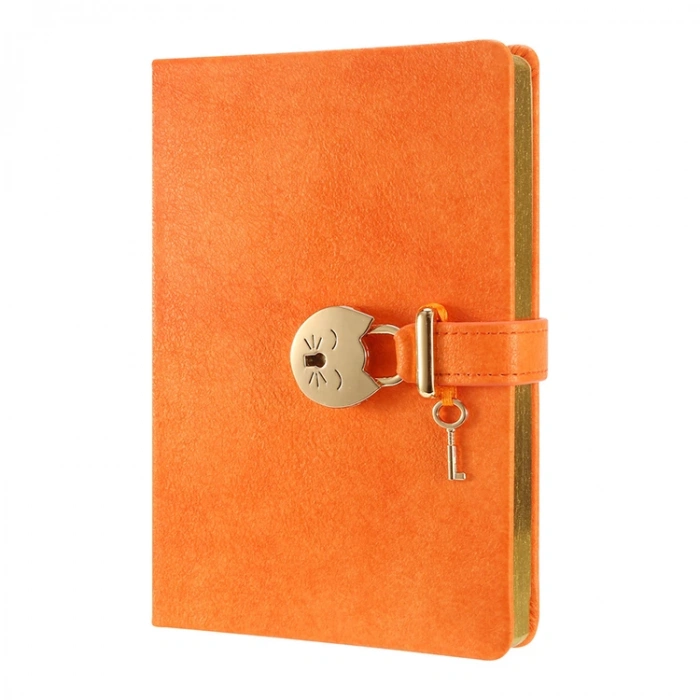 VICTORIAS JOURNALS 1031 13x18cm 80gr.160YP. MİYAW KUTULU KİLİTLİ ÇİZGİLİ DEFTER PASTEL TURUNCU