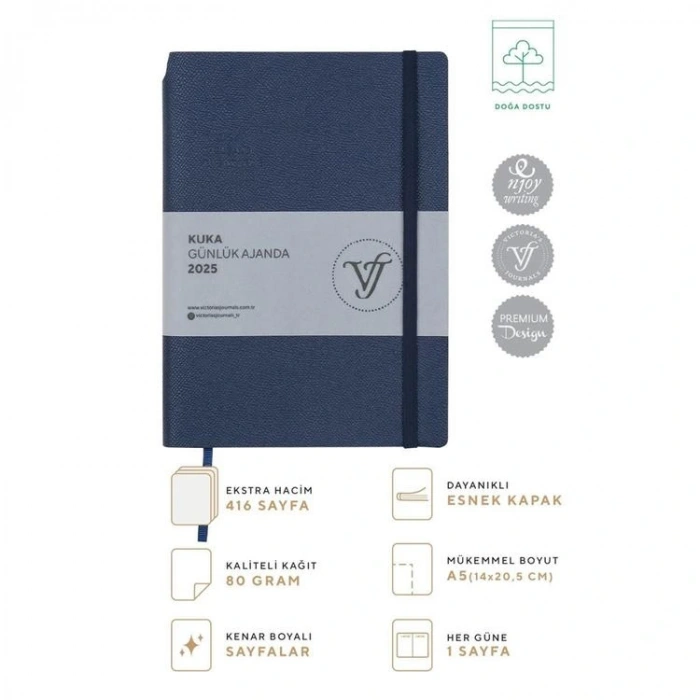 VICTORIAS JOURNALS 124-1461 14X20,5  KUKA GÜNLÜK AJANDA A5 - LACİVERT