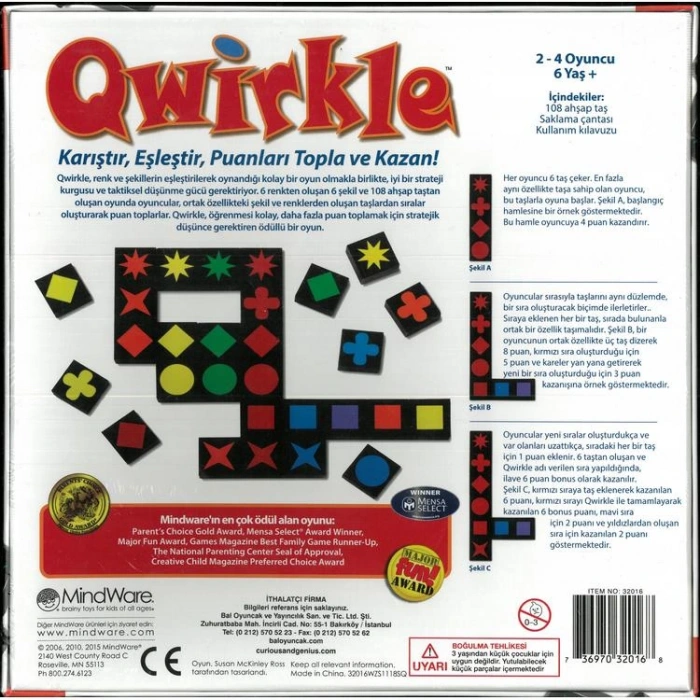 BAL 32016 MINDWARE QWİRKLE STRATEJİ AKIL KUTU OYUNU  6+