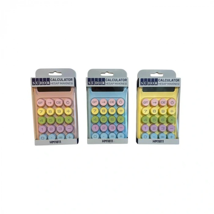 SÜDOR HM1811  8 HANE RENKLİ YUVARLAK TUŞLU PASTEL S HESAP MAKİNESİ