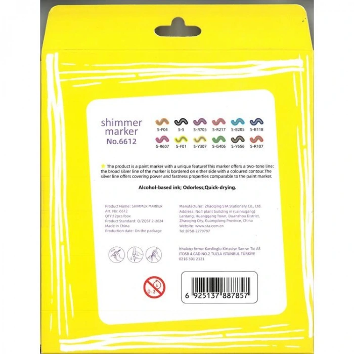KARSLIOĞLU 6612 GRAPHMASTER SHIMMER IŞILTILI MARKER KALEM SETİ 12Lİ (RENK) KARTON KUTU