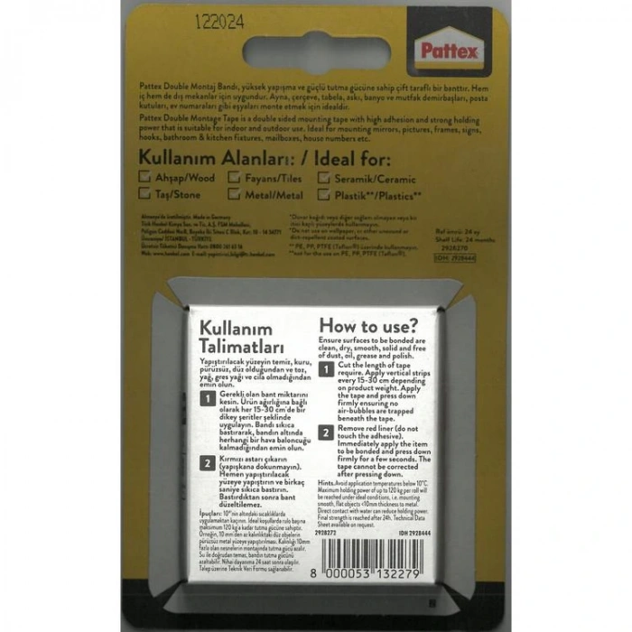 PATTEX 2928444  ÇİFT TARAFLI ŞEFFAF BANT 12MMX1.5MT