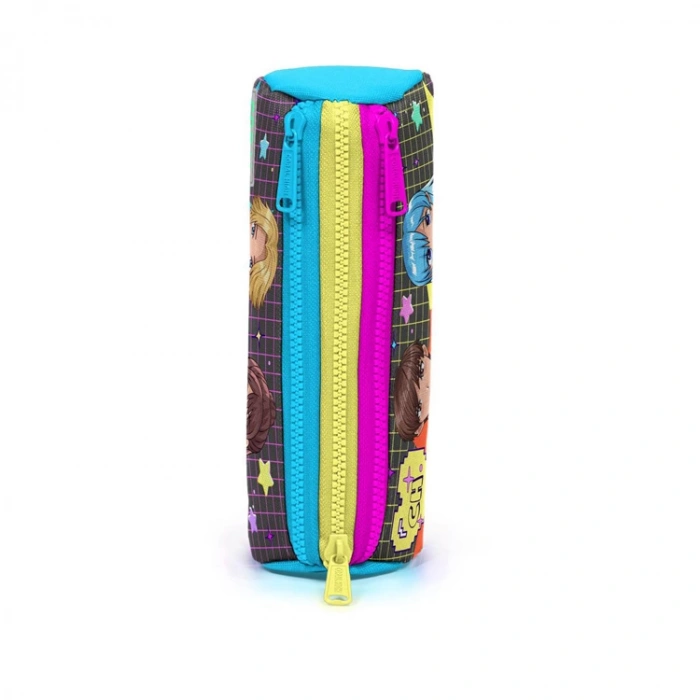 CORAL HIGH 22037 KIDS GRİ MAVİ PEMBE ANİME DESENLİ ÜÇ BÖLMELİ KALEM ÇANTASI