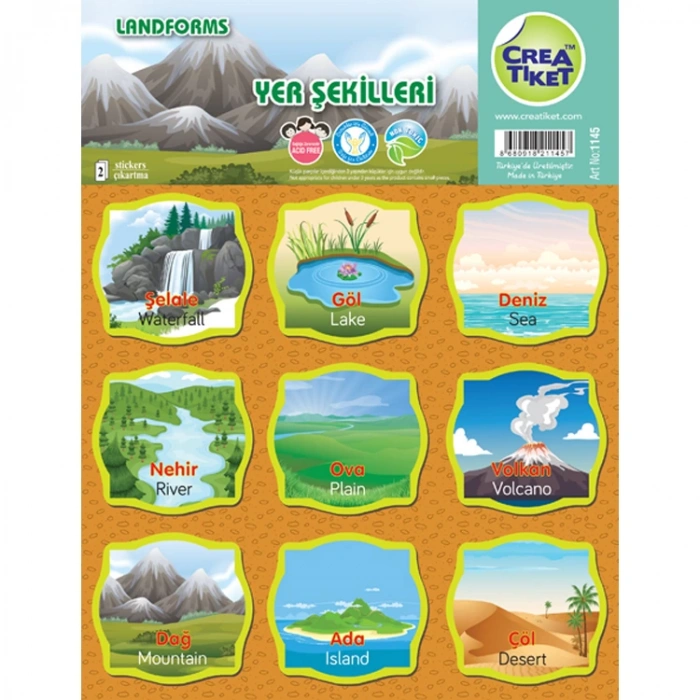 CREA ETİKET  - İNGİLİZCE TÜRKÇE GEZEGENLER & YER ŞEKİLLERİ 1145
