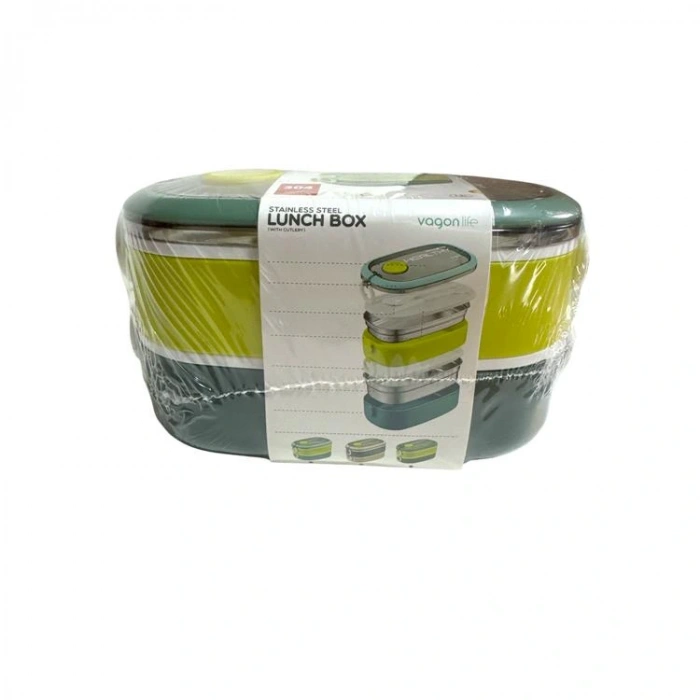 VAGONLİFE ÇELİK YEMEK KABI 2 KATLI LUNCH BOX 900ml - VGN6729 YEŞİL-SARI
