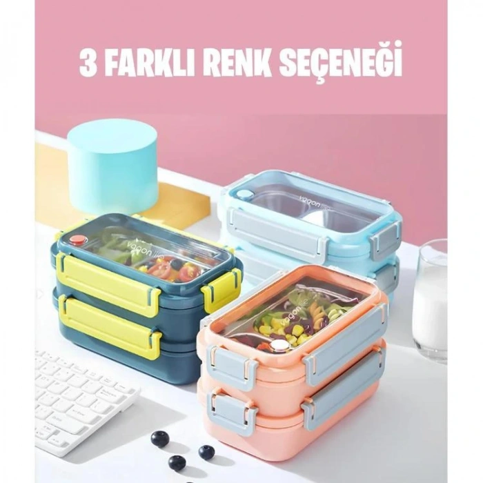 VAGONLİFE ÇELİK YEMEK KABI 2 KATLI BÖLMELİ 1200 ML - LUNCH BOX BL2215