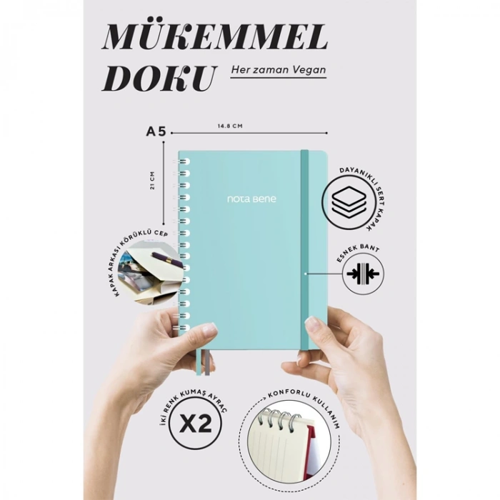 VICTORIAS JOURNALS NOTE BENE 9266 PREMIUM NOTEBOOK SPİRALLİ SERT KAPAK A5 100gr.160 SYF. ÇİZGİLİ DEFTER TURKUAZ