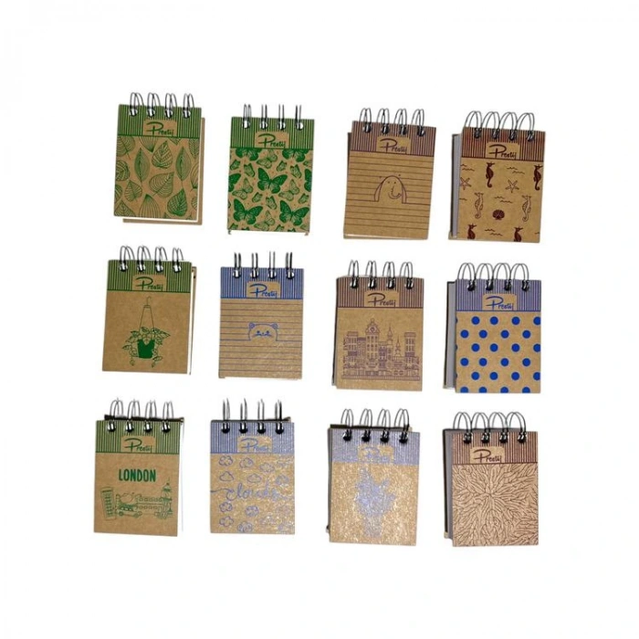 PRESTİJ 6X8 MİNİ ÜSTTEN SPİRALLİ KRAFT SERT KAPAK 144 YP ÇİZGİSİZ NOT DEFTERİ  -TEKLİ