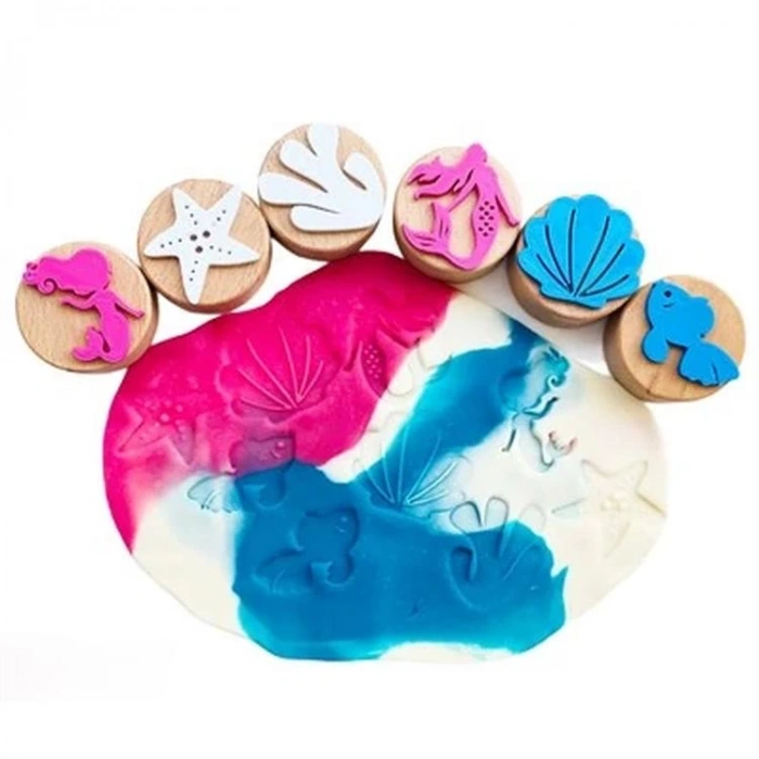 CHILDGEN - OYUN HAMURU AHŞAP DAMGA SETİ -  DENİZ KIZI SETİ 6LI