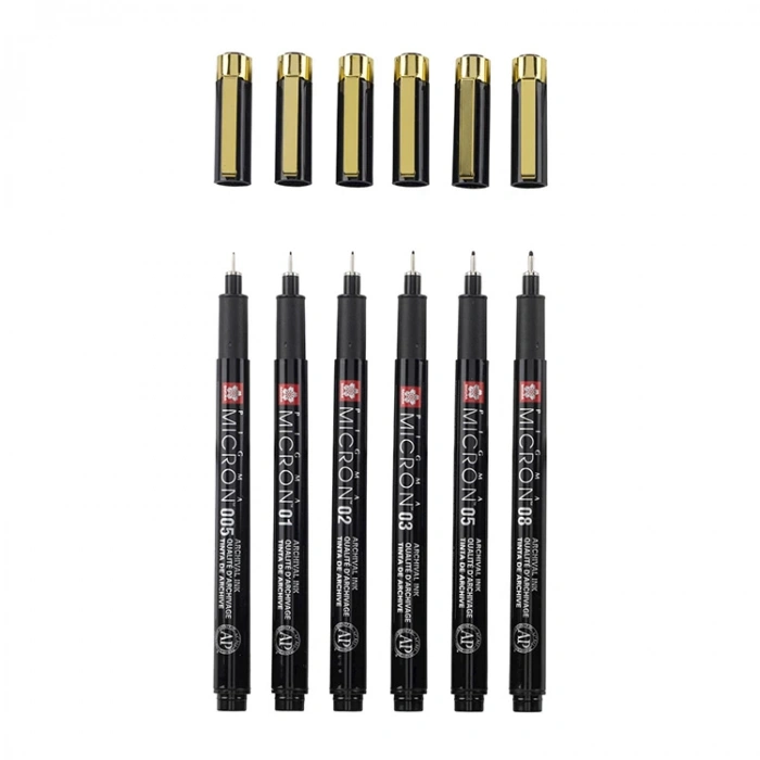 SAKURA PIGMA MICRON BLACK & GOLD TEKNİK ÇİZİM KALEM SETİ 6LI