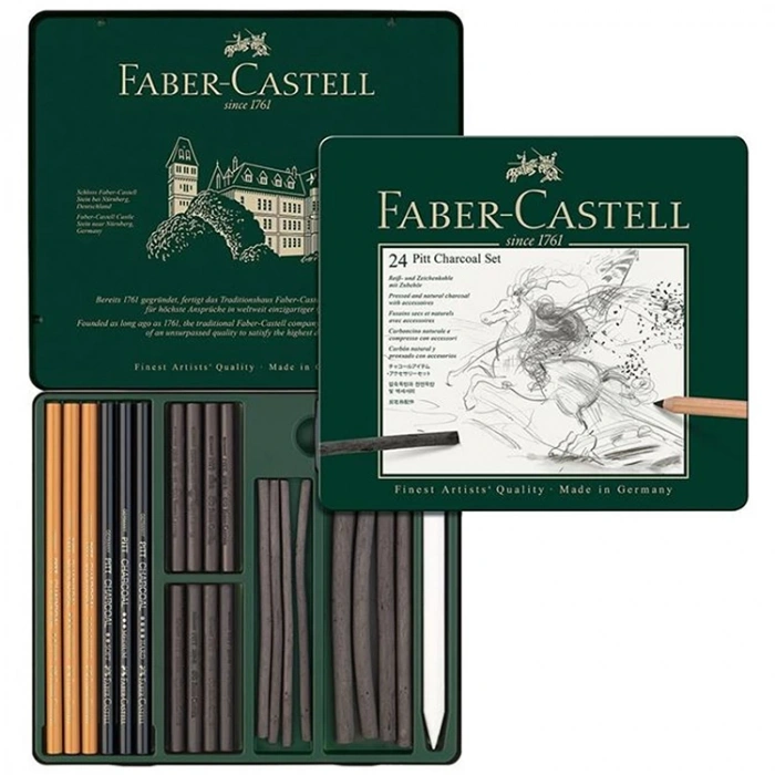 FABER CASTELL METAL KUTU PITT İŞLENMİŞ KÖMÜR KALEM SETİ 24 PARÇA