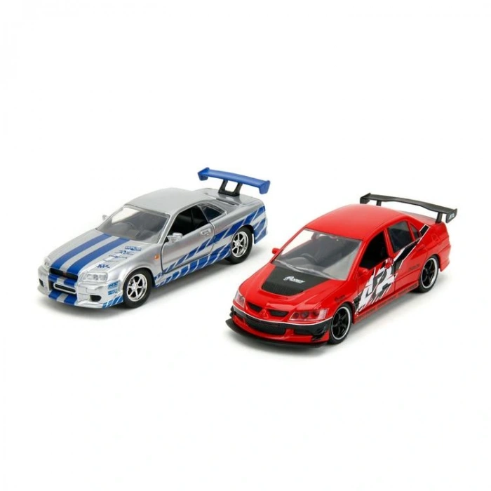 SİMBA JADA 3202019 FAST & FURIOUS 1:32 BRIANS NISSAN SKYLINE GT-R(BNR34)/MITS.LANCER EVOLUTION IX DIE CAST METAL ARABA 2Lİ KUTU 8+