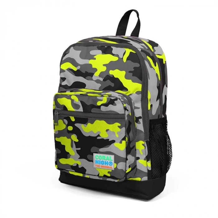 CORAL HIGH 23117 KİDS SİYAH GRİ KAMUFLAJ DESENLİ DÖRT BÖLMELİ OKUL SIRT ÇANTASI