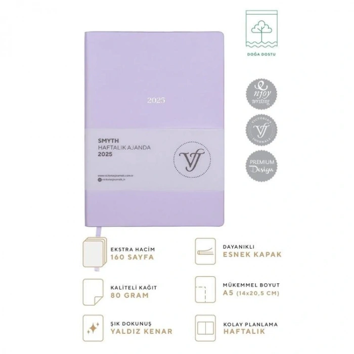 VICTORIAS JOURNALS 124-1423 14X20,5 SMYTH HAFTALIK AJANDA A5 - LAVANTA