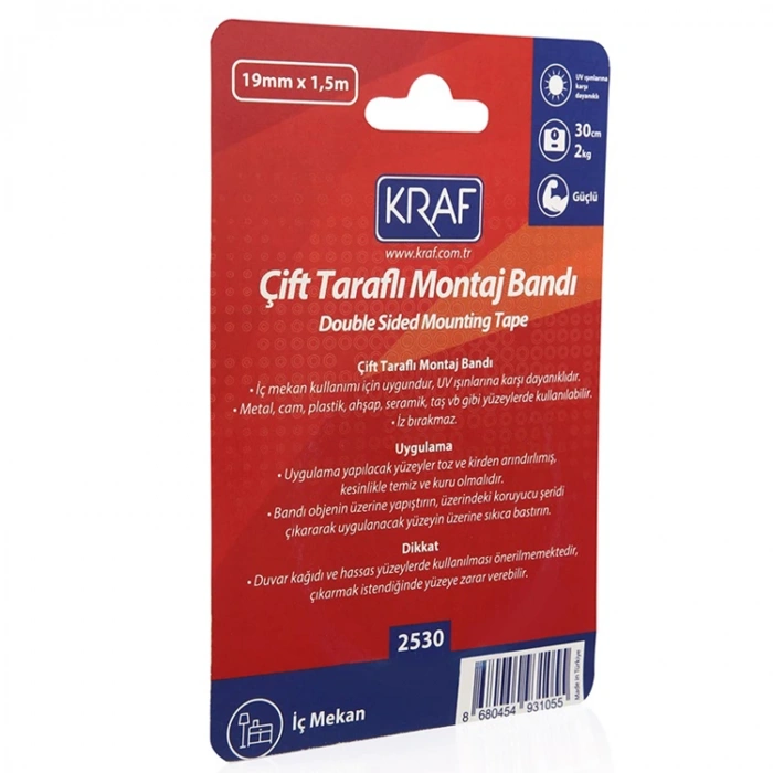 KRAF ÇİFT TARAFLI MONTAJ BANDI İÇ MEKAN 19MMX1,5M 2530G