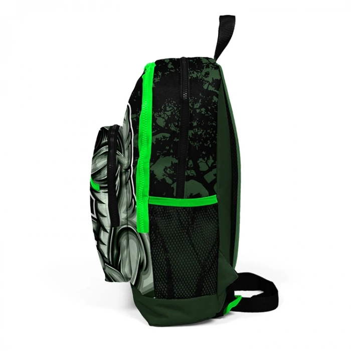 CORAL HIGH 23725 KOYU YEŞİL SİYAH DİNAZOR DESENLİ DÖRT BÖLMELİ SIRT ÇANTASI KOYU YEŞİL