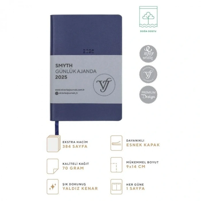 VICTORIAS JOURNALS 124-1493 9X14 SMYTH LASTİKLİ GÜNLÜK AJANDA A5 - LACİVERT