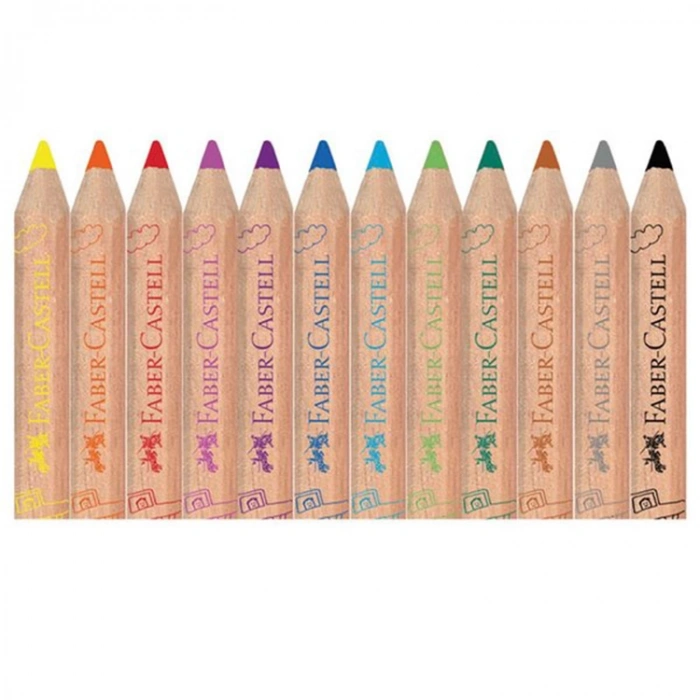 FABER CASTELL JUMBO ÜÇGEN YARIM BOY KURU BOYA KALEMİ - İLK BOYA KALEMİM 12Lİ