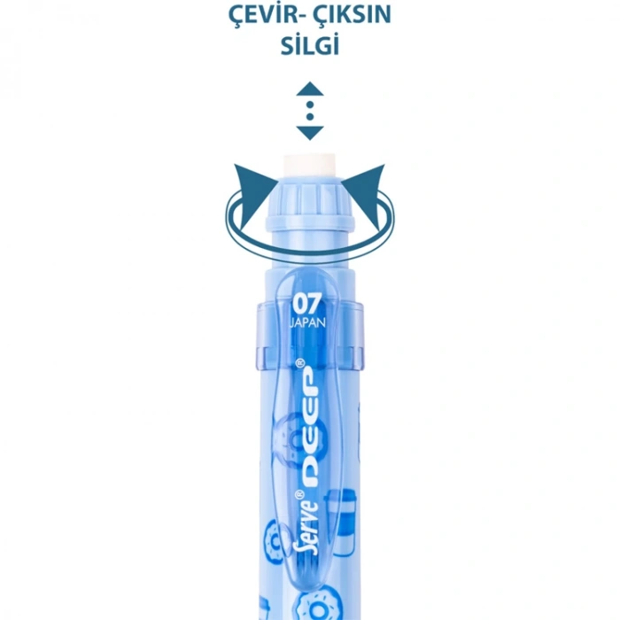 SERVE DEEP KAHVE & DONUT BASKILI MEKANİK VERSATİL KALEM 0.7 GÖK MAVİ