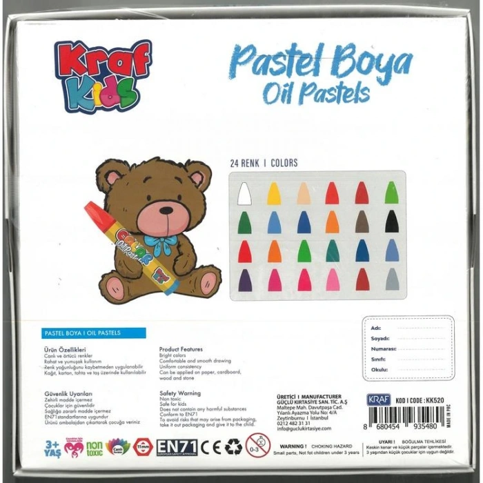 KRAF KIDS KK520 OIL PASTELS- PASTAL BOYA SETİ 24LÜ KARTON KUTU