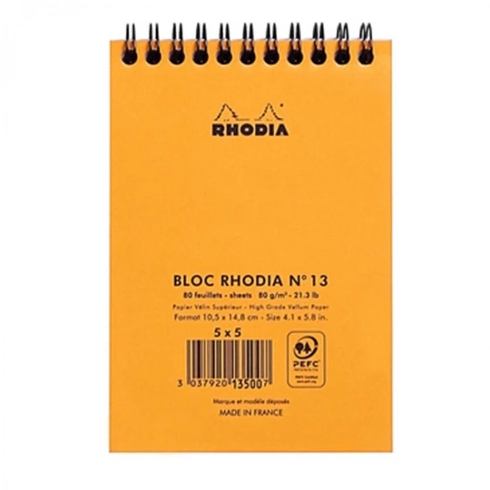 RHODIA 105x148mm A-6 KARELİ SPİRALLİ BLOKNOT TURUNCU KAPAK 80 YP.