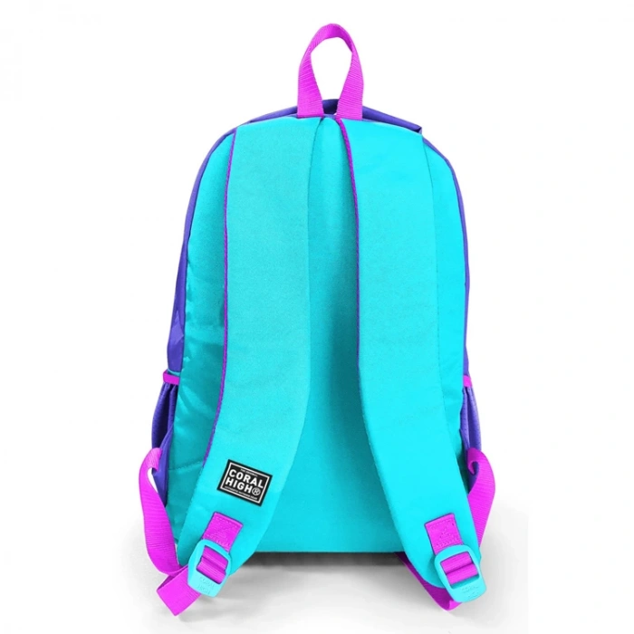 CORAL HIGH 23661 KIDS LAVANTA TURKUAZ KULAKLIKLI KIZ DESENLİ ÜÇ BÖLMELİ OKUL SIRT ÇANTASI