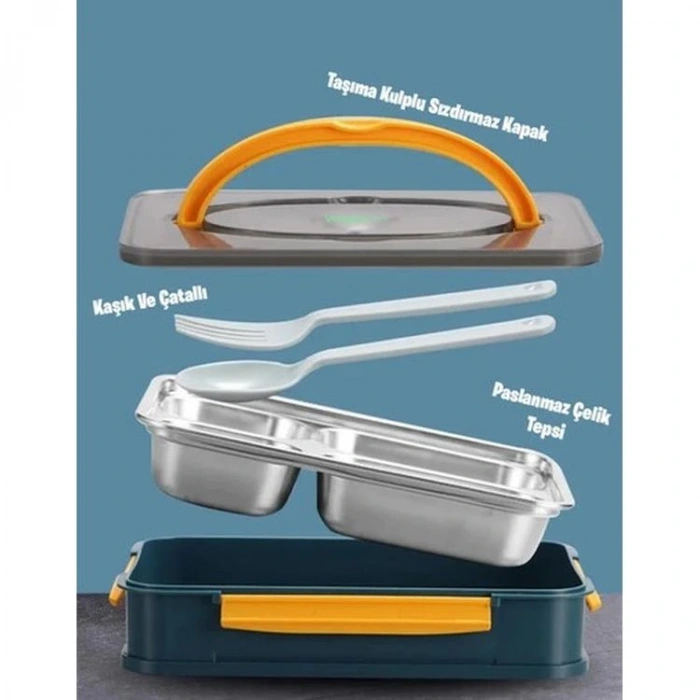 VAGONLİFE PASLANMAZ ÇELİK BÖLMELİ YEMEK KABI - LUNCH BOX  BL2201 1000 ML  MAVİ