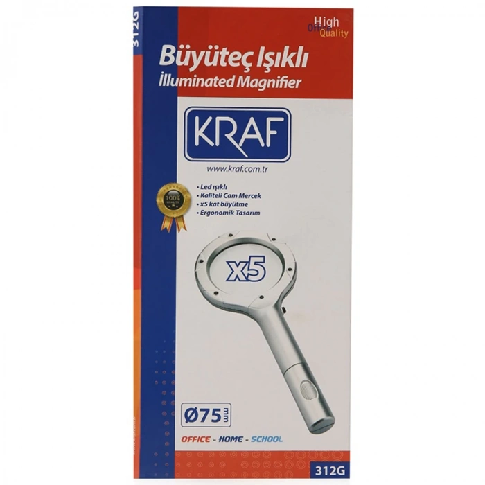 KRAF IŞIKLI  BÜYÜTEÇ 75mm 5x 312G