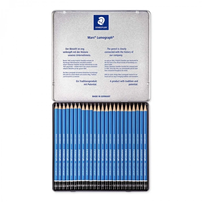 STAEDTLER 100 G24 MARS LUMOGRAPH DERECELİ KURŞUN KALEM SETİ 24LÜ METAL KUTU