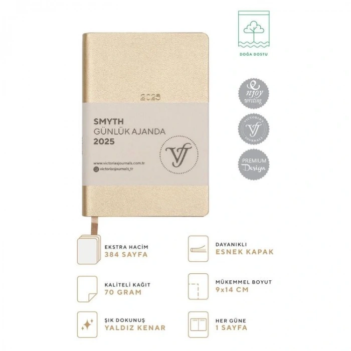 VICTORIAS JOURNALS 124-1501 9X14 SMYTH LASTİKLİ GÜNLÜK AJANDA A5 - GOLD
