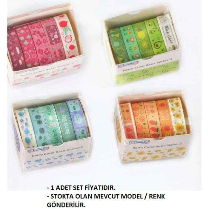 GIPTA K8905 DEESING RENKLİ BANT SET 5LI KUTULU  - 10 MMX2M