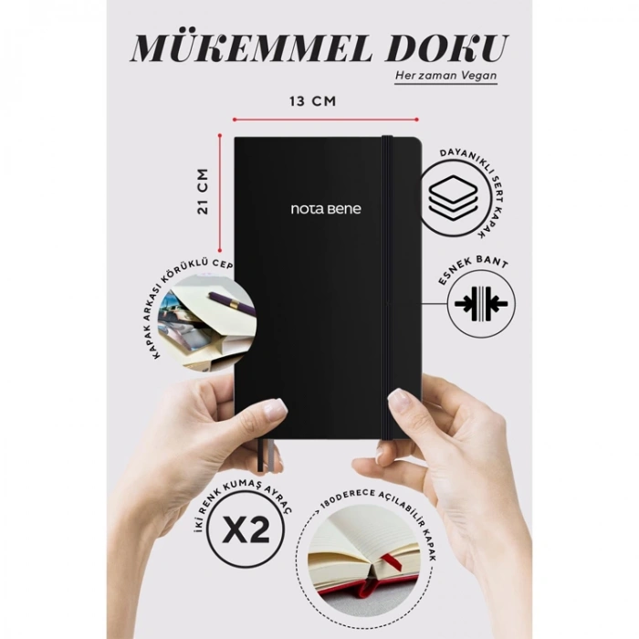 VICTORIAS JOURNALS NOTE BENE 9219 CLASSIC NOTEBOOK SERT KAPAK 13x21cm 70gr.400 SYF. ÇİZGİLİ DEFTER SİYAH