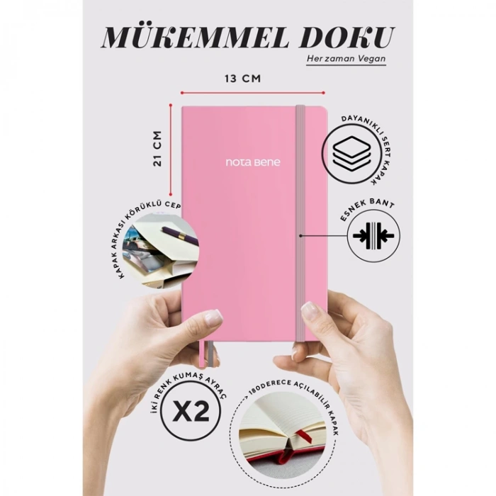 VICTORIAS JOURNALS NOTE BENE 9223 CLASSIC NOTEBOOK SERT KAPAK 13x21cm 70gr.400 SYF. ÇİZGİLİ DEFTER PEMBE