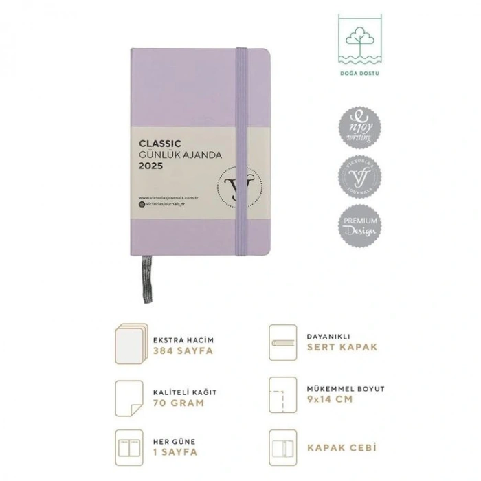 VICTORIAS JOURNALS 124-1488 9X14 CLASSIC LASTİKLİ GÜNLÜK AJANDA A5 - LİLA