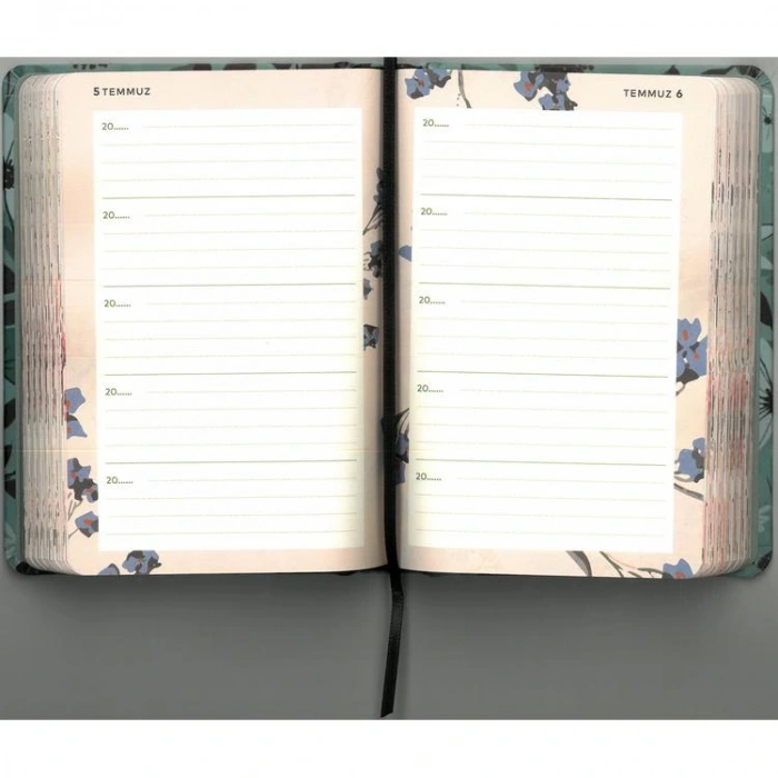 DEFFTER JUST 5 YILLIK ZAMANSIZ (TARİHSİZ) AJANDA 11.5 x16.5 SERT KAPAK ÇİZGİLİ DEFTER / TURKUAZ GARDEN