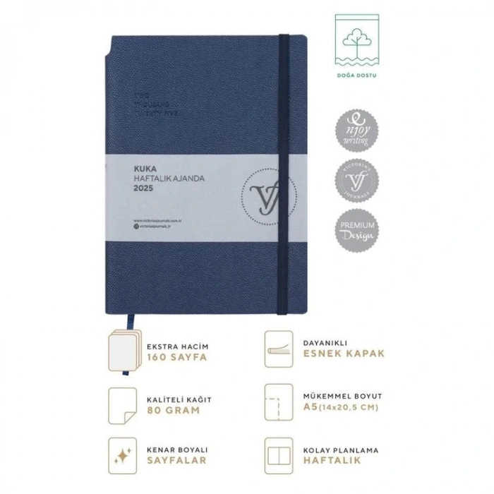 VICTORIAS JOURNALS 124-1431 14X20,5 KUKA HAFTALIK AJANDA A5 - LACİVERT