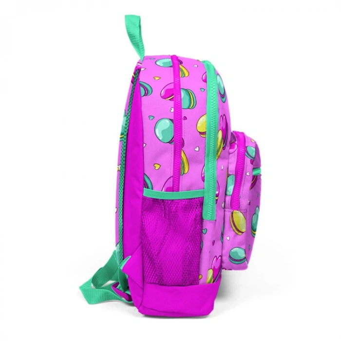 CORAL HIGH 23462 AÇIK PEMBE SU YEŞİLİ MAKARON DESENLİ DÖRT BÖLMELİ OKUL SIRT ÇANTASI