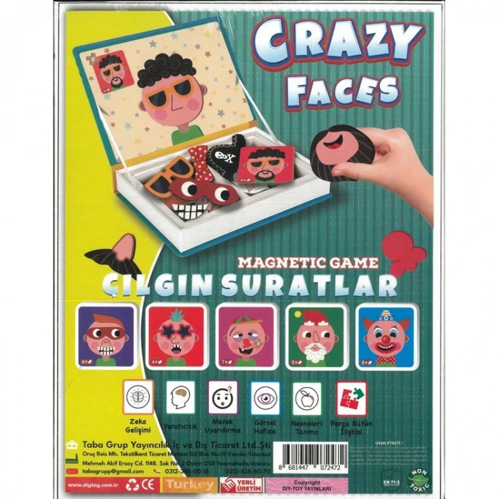 DİYTOY  CF2472 MANYETİK MAGNET TAMAMLAMA ÇILGIN SURATLAR OYUNU 58 PARÇA 3-8 YAŞ