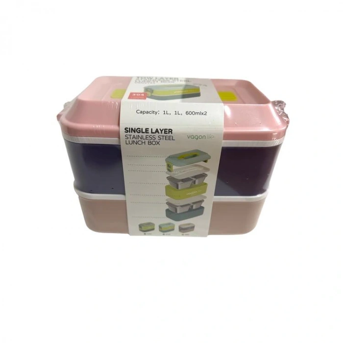 VAGONLİFE ÇELİK YEMEK KABI 2 KATLI LUNCH BOX 1200ml - VGN6744 PEMBE