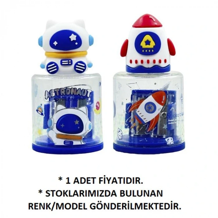 MİKRO SP-6765 UZAY ASTRONOT FİGÜRLÜ ÇİFT DELİKLİ HAZNELİ KALEMTRAŞ -TEKLİ