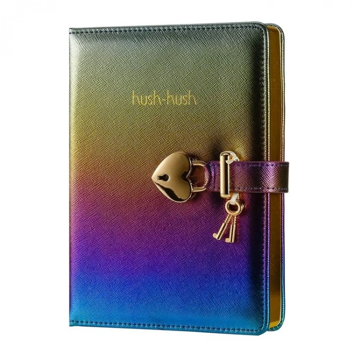 VICTORIAS JOURNALS 124-1101 HUSH HUSH HEART KİLİTLİ 13x18cm 80gr.160YP.ÇİZGİLİ DEFTER METALİK LİLA