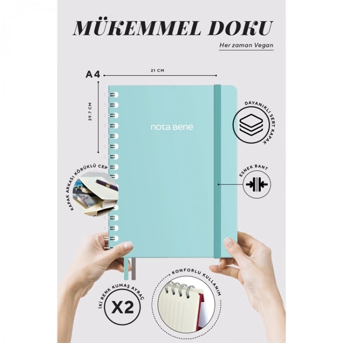 VICTORIAS JOURNALS NOTE BENE 9260 PREMIUM NOTEBOOK SPİRALLİ SERT KAPAK A4 100gr.160 SYF. ÇİZGİLİ DEFTER TURKUAZ