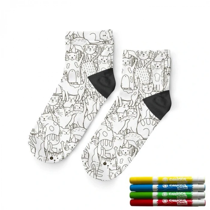 OGOBONGO 22007 KEDİLER DİJİTAL BASKILI PATİK BOYAMA ÇORAP