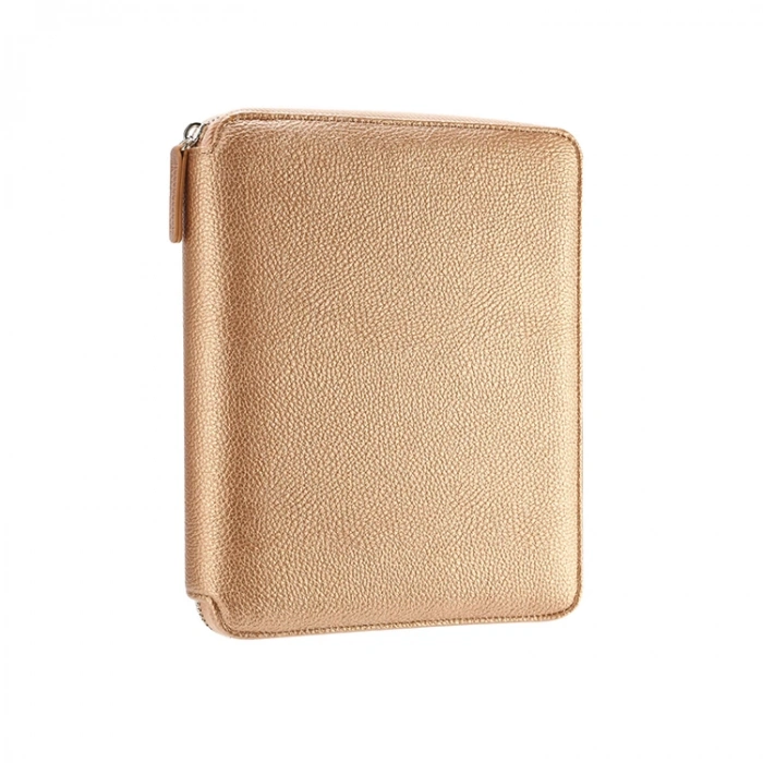 VICTORIAS JOURNALS 7642 KUTULU BUFFALO ZIPPER FOLDER ORGANİZER SEDEFLİ ALTIN 14.8X21cm ÇİZGİLİ DEFTER
