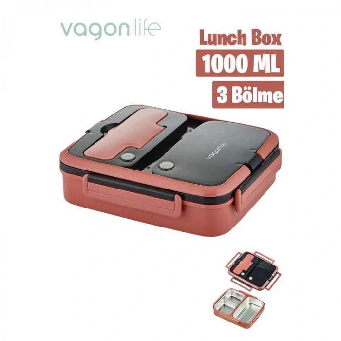 VAGONLİFE ÇELİK YEMEK KABI 3  HAZNELİ LUNCH BOX BL10164 1000 ML